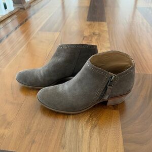 Lucky Brand Women's Green Gray Suede Ankle Booties with Side Zip
